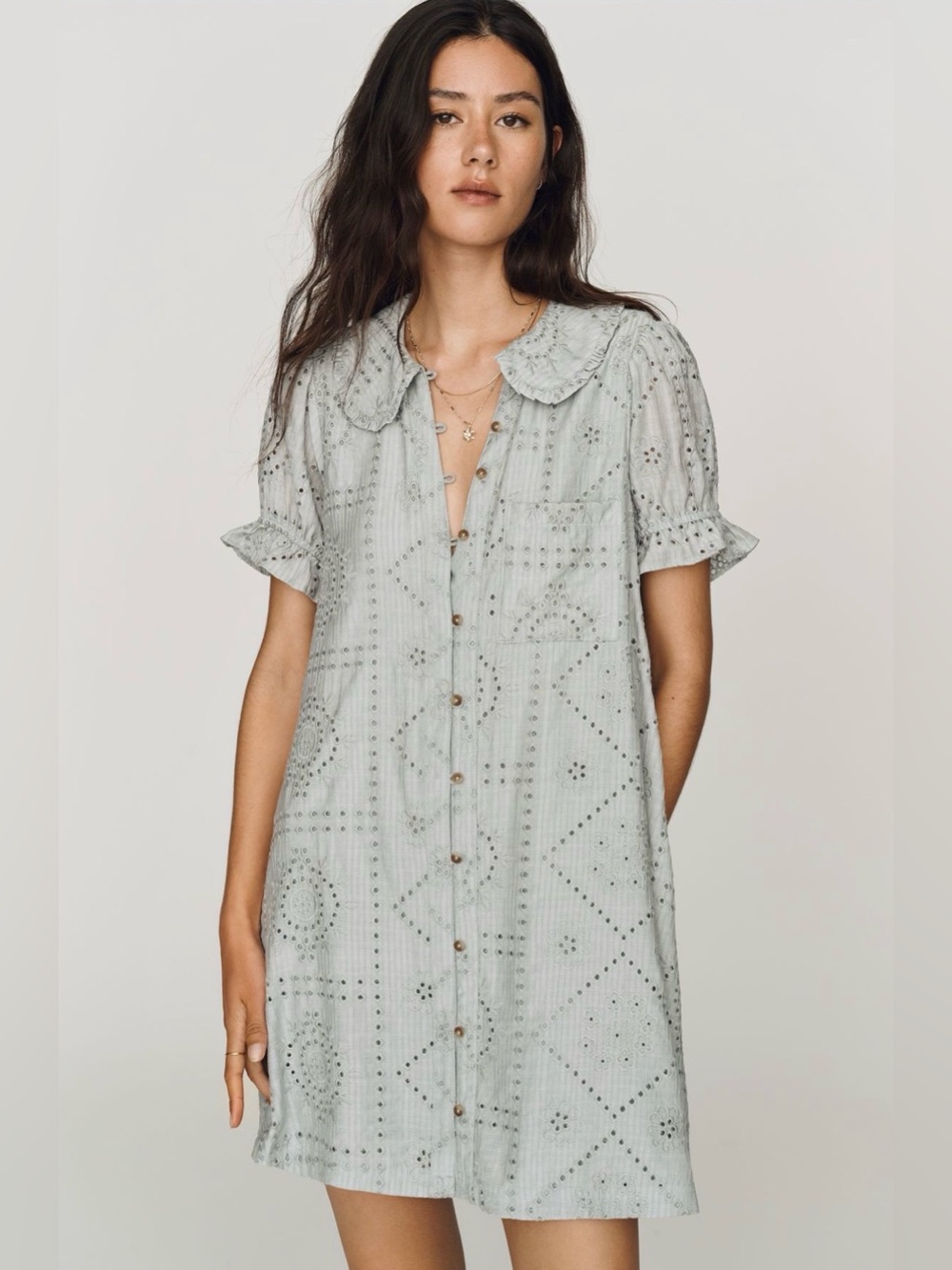 Anthropologie Pilcro Keira Eyelet Mini Dress in Chambray